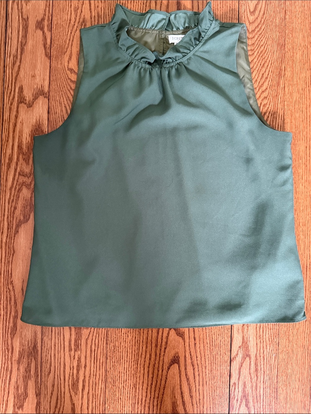 J. Crew Satin Ruffle-Neck Sleeveless Shell — Forest Green
